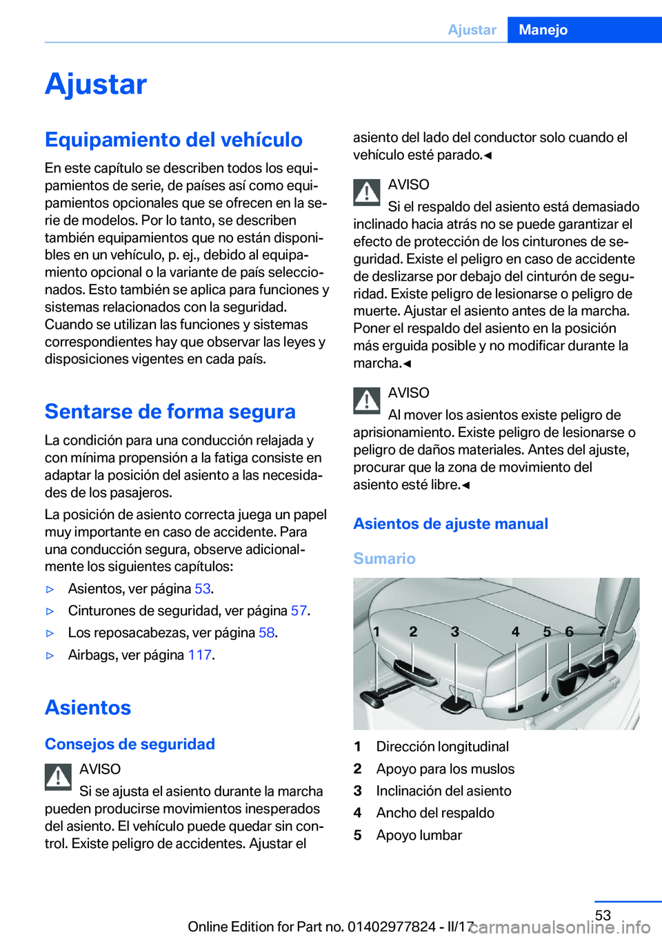 BMW X3 2017  Manuales de Empleo (in Spanish) �A�j�u�s�t�a�r�E�q�u�i�p�a�m�i�e�n�t�o��d�e�l��v�e�h�