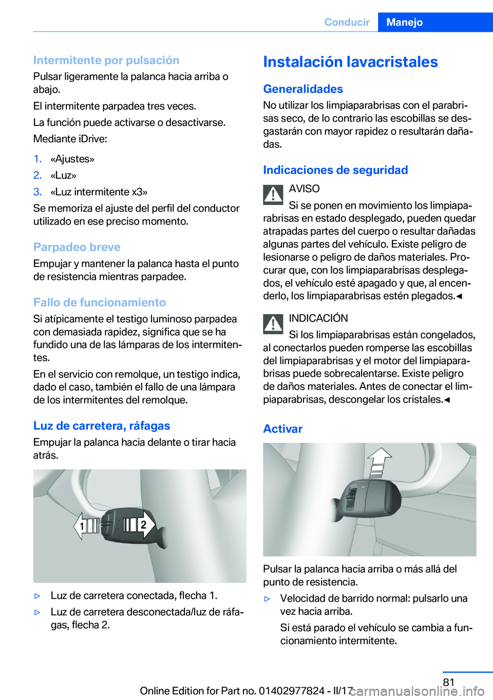 BMW X3 2017  Manuales de Empleo (in Spanish) �I�n�t�e�r�m�i�t�e�n�t�e��p�o�r��p�u�l�s�a�c�i�