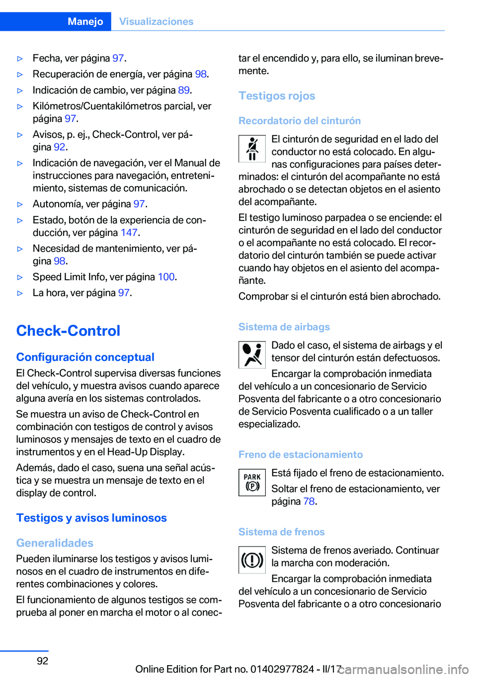 BMW X3 2017  Manuales de Empleo (in Spanish) 'y�F�e�c�h�a�,� �v�e�r� �p�á�g�i�n�a� �9�7�.'y�R�e�c�u�p�e�r�a�c�i�