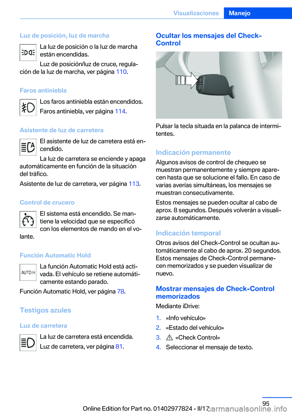 BMW X3 2017  Manuales de Empleo (in Spanish) �L�u�z��d�e��p�o�s�i�c�i�