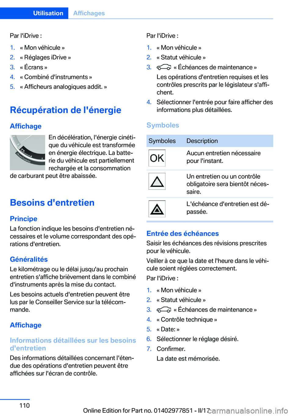 BMW X3 2017  Notices Demploi (in French) �P�a�r� �l�'�i�D�r�i�v�e� �:�1�.�k� �M�o�n� �v�é�h�i�c�u�l�e� �{�2�.�k� �R�é�g�l�a�g�e�s� �i�D�r�i�v�e� �{�3�.�k� �É�c�r�a�n�s� �{�4�.�k� �C�o�m�b�i�n�é� �d�'�i�n�s�t�r�u�m�e�n�t�s� �{�5�.
