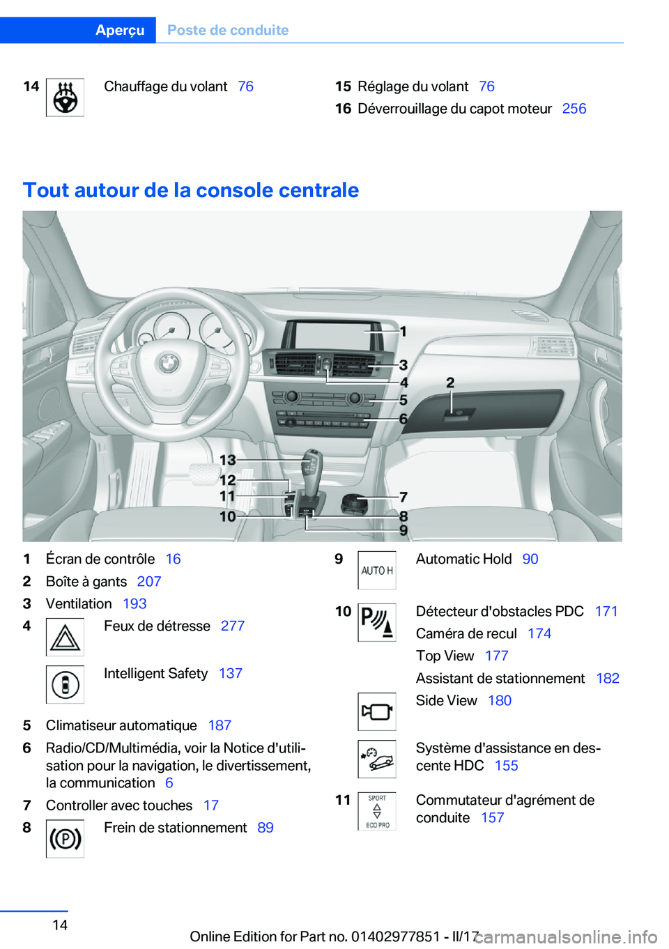 BMW X3 2017  Notices Demploi (in French) �1�4�C�h�a�u�f�f�a�g�e� �d�u� �v�o�l�a�n�t\_�7�6�1�5�R�é�g�l�a�g�e� �d�u� �v�o�l�a�n�t\_�7�6�1�6�D�é�v�e�r�r�o�u�i�l�l�a�g�e� �d�u� �c�a�p�o�t� �m�o�t�e�u�r\_ �2�5�6
�T�o�u�t��a�u�t�o�u�r��d