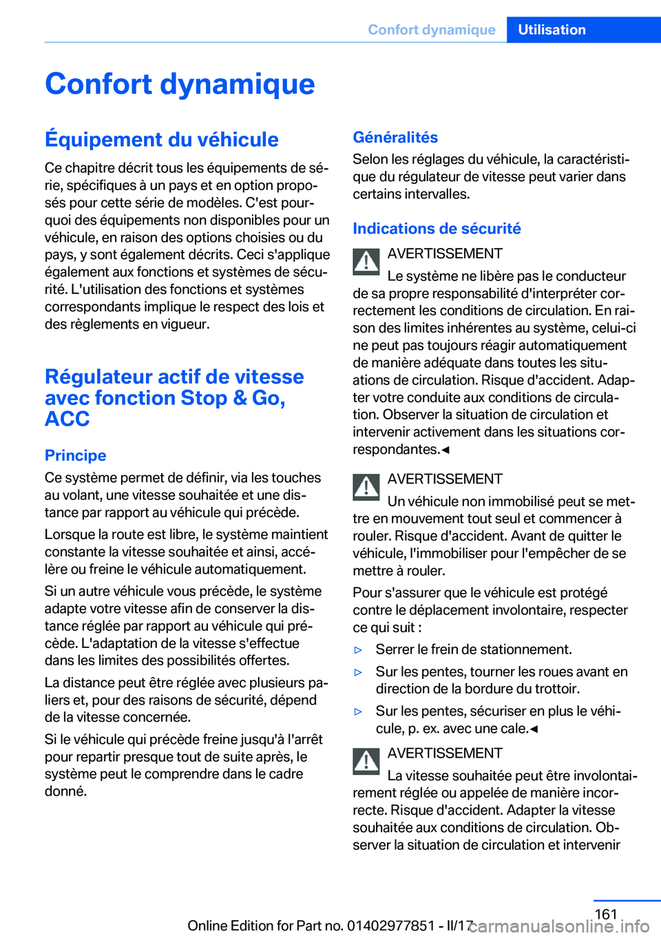 BMW X3 2017  Notices Demploi (in French) �C�o�n�f�o�r�t��d�y�n�a�m�i�q�u�e�