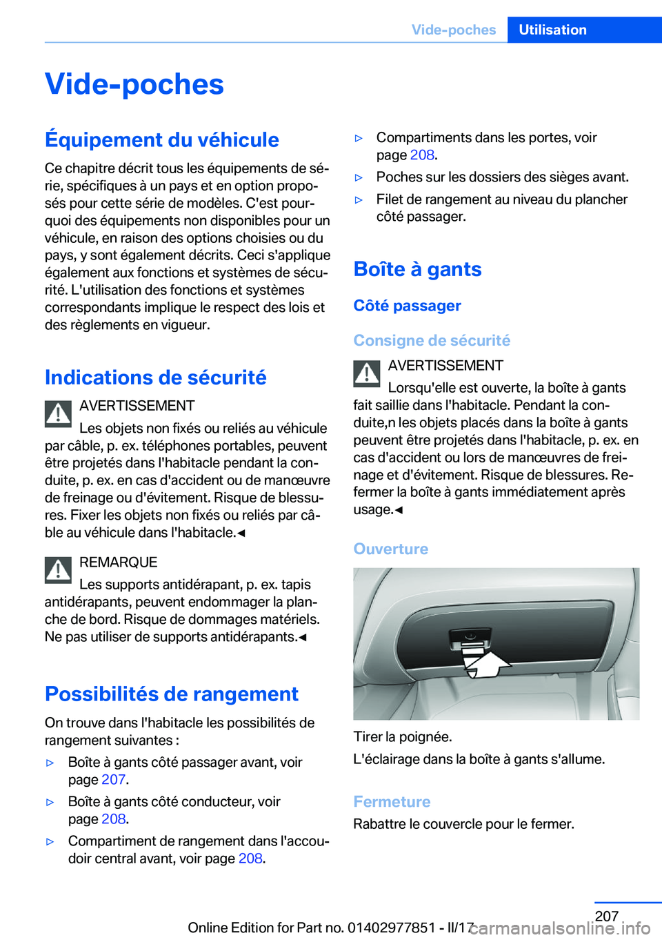 BMW X3 2017  Notices Demploi (in French) �V�i�d�e�-�p�o�c�h�e�s�