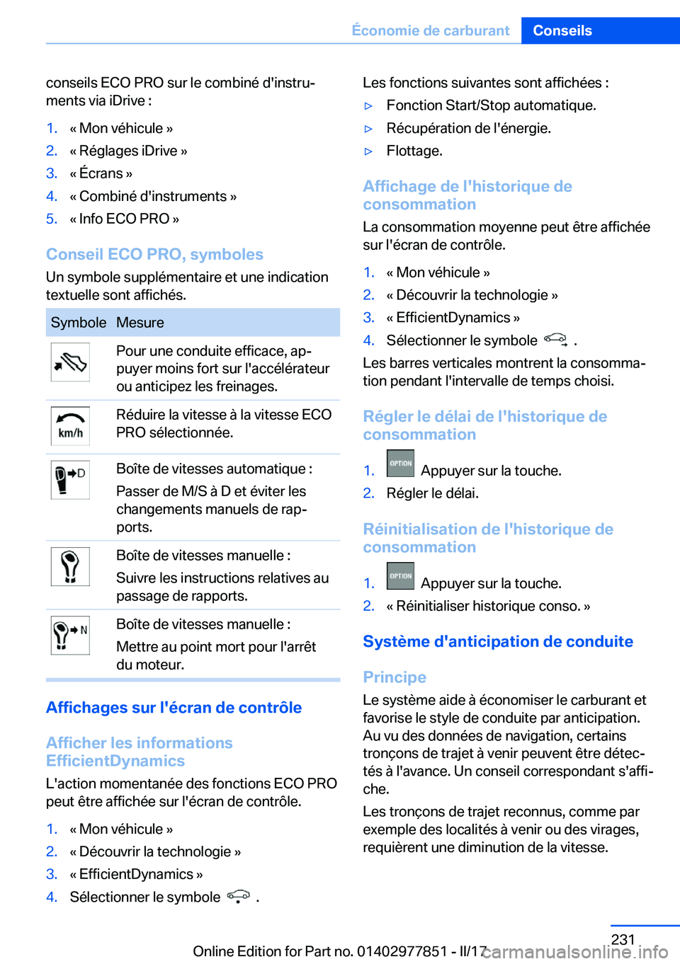 BMW X3 2017  Notices Demploi (in French) �c�o�n�s�e�i�l�s� �E�C�O� �P�R�O� �s�u�r� �l�e� �c�o�m�b�i�n�é� �d�'�i�n�s�t�r�uj
�m�e�n�t�s� �v�i�a� �i�D�r�i�v�e� �:�1�.�k� �M�o�n� �v�é�h�i�c�u�l�e� �{�2�.�k� �R�é�g�l�a�g�e�s� �i�D�r�i�v�e