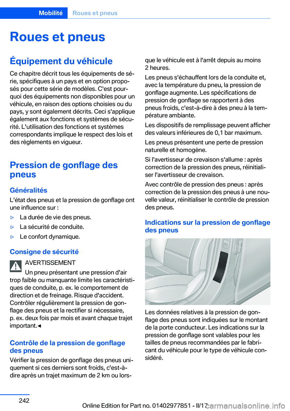 BMW X3 2017  Notices Demploi (in French) �R�o�u�e�s��e�t��p�n�e�u�s�