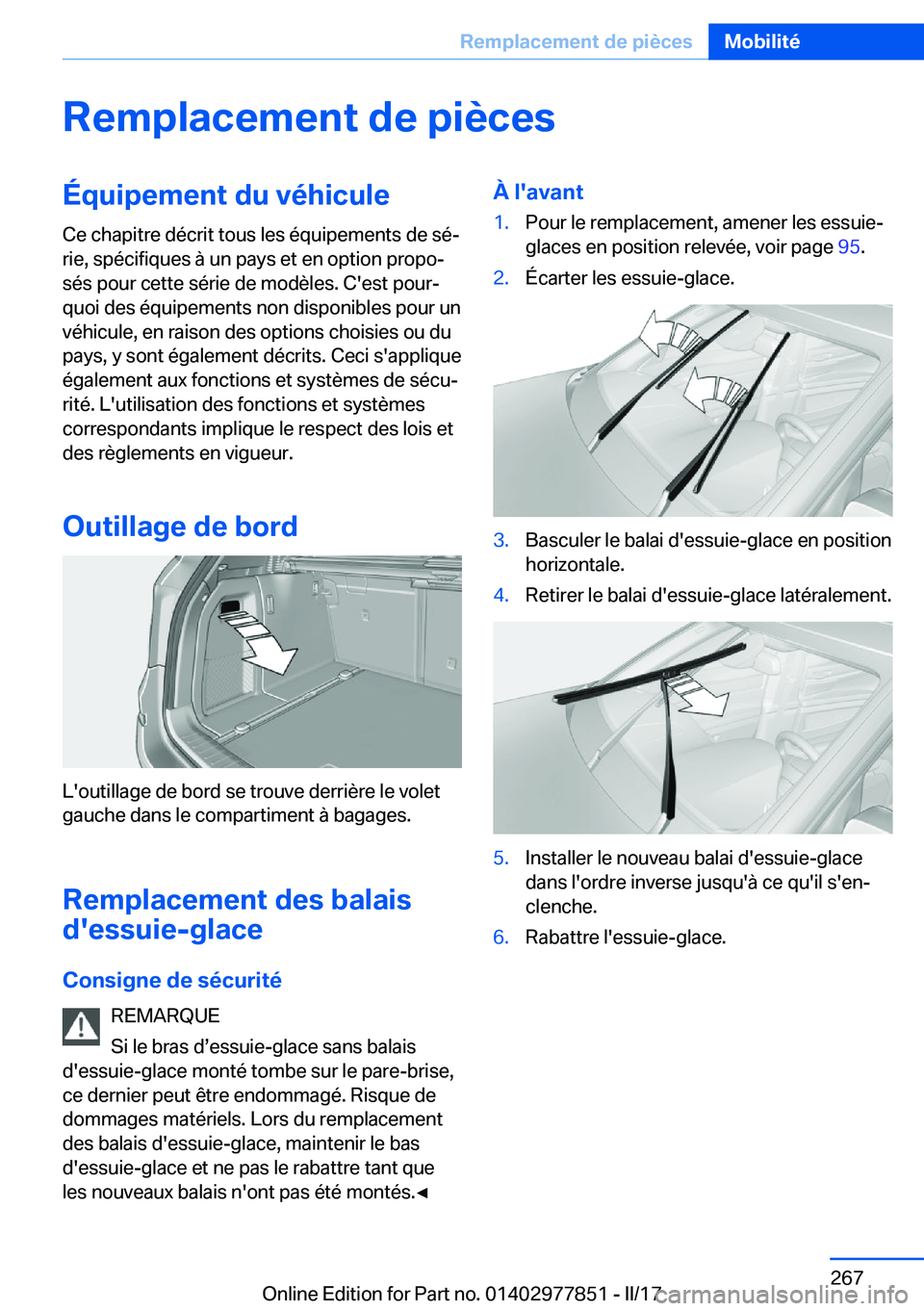 BMW X3 2017  Notices Demploi (in French) �R�e�m�p�l�a�c�e�m�e�n�t��d�e��p�i�è�c�e�s�