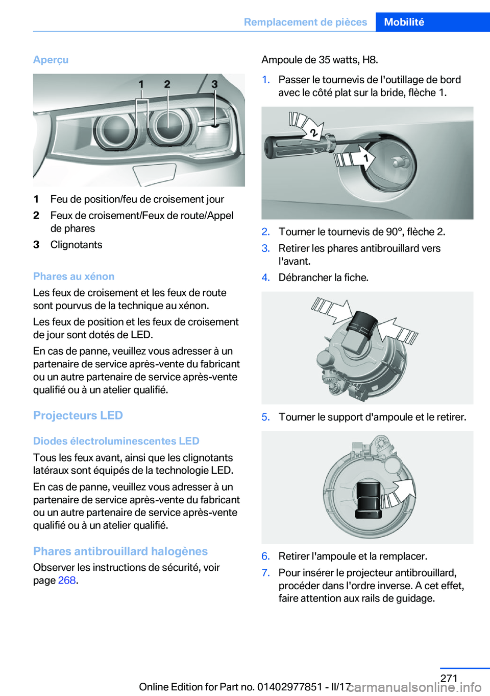 BMW X3 2017  Notices Demploi (in French) �A�p�e�r�ç�u�1�F�e�u� �d�e� �p�o�s�i�t�i�o�n�/�f�e�u� �d�e� �c�r�o�i�s�e�m�e�n�t� �j�o�u�r�2�F�e�u�x� �d�e� �c�r�o�i�s�e�m�e�n�t�/�F�e�u�x� �d�e� �r�o�u�t�e�/�A�p�p�e�l
�d�e� �p�h�a�r�e�s�3�C�l�i�g�n