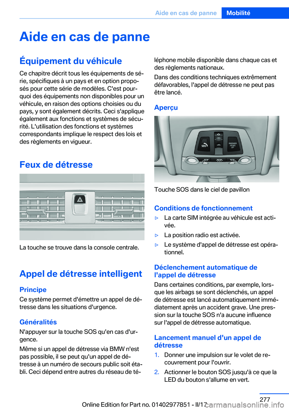 BMW X3 2017  Notices Demploi (in French) �A�i�d�e��e�n��c�a�s��d�e��p�a�n�n�e�