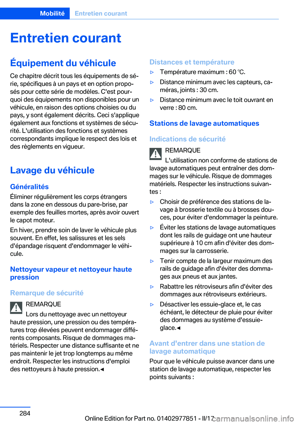 BMW X3 2017  Notices Demploi (in French) �E�n�t�r�e�t�i�e�n��c�o�u�r�a�n�t�