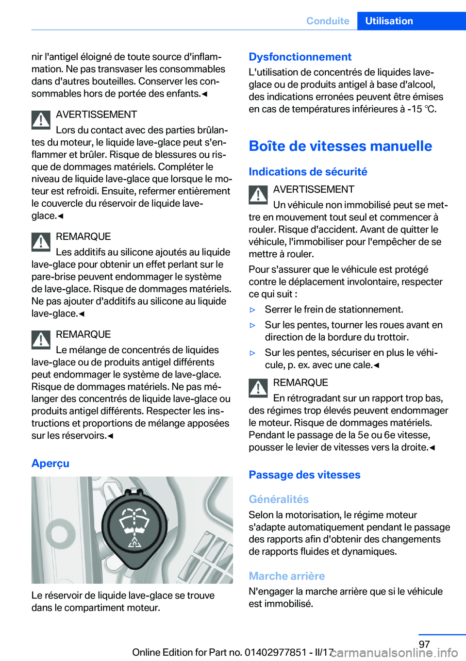 BMW X3 2017  Notices Demploi (in French) �n�i�r� �l�'�a�n�t�i�g�e�l� �é�l�o�i�g�n�é� �d�e� �t�o�u�t�e� �s�o�u�r�c�e� �d�'�i�n�f�l�a�mj�m�a�t�i�o�n�.� �N�e� �p�a�s� �t�r�a�n�s�v�a�s�e�r� �l�e�s� �c�o�n�s�o�m�m�a�b�l�e�s
�d�a�n�s� �