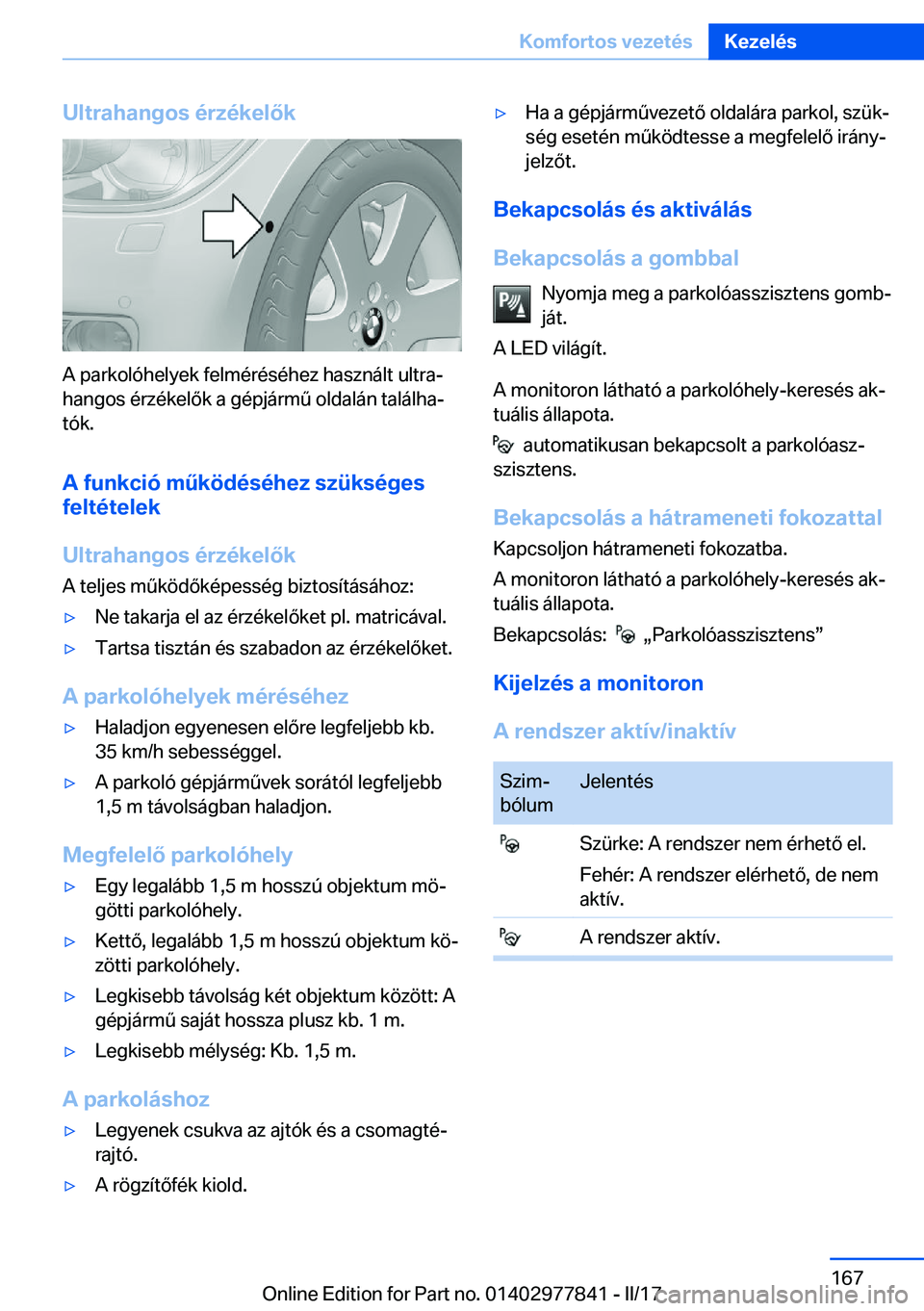 BMW X3 2017  Kezelési útmutató (in Hungarian) �U�l�t�r�a�h�a�n�g�o�s��é�r�z�é�k�e�l�