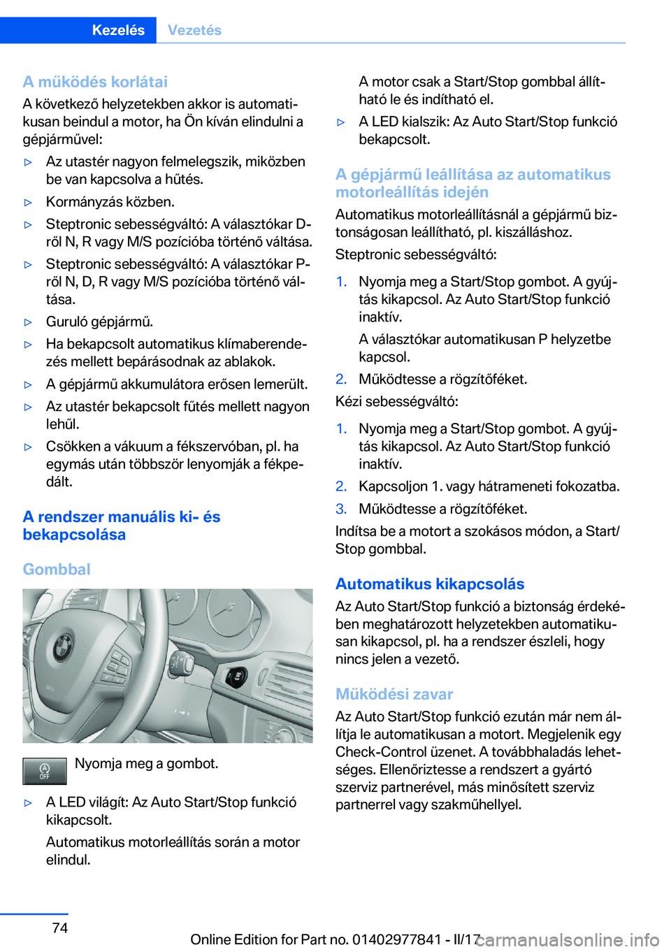 BMW X3 2017  Kezelési útmutató (in Hungarian) �A��m2�k�