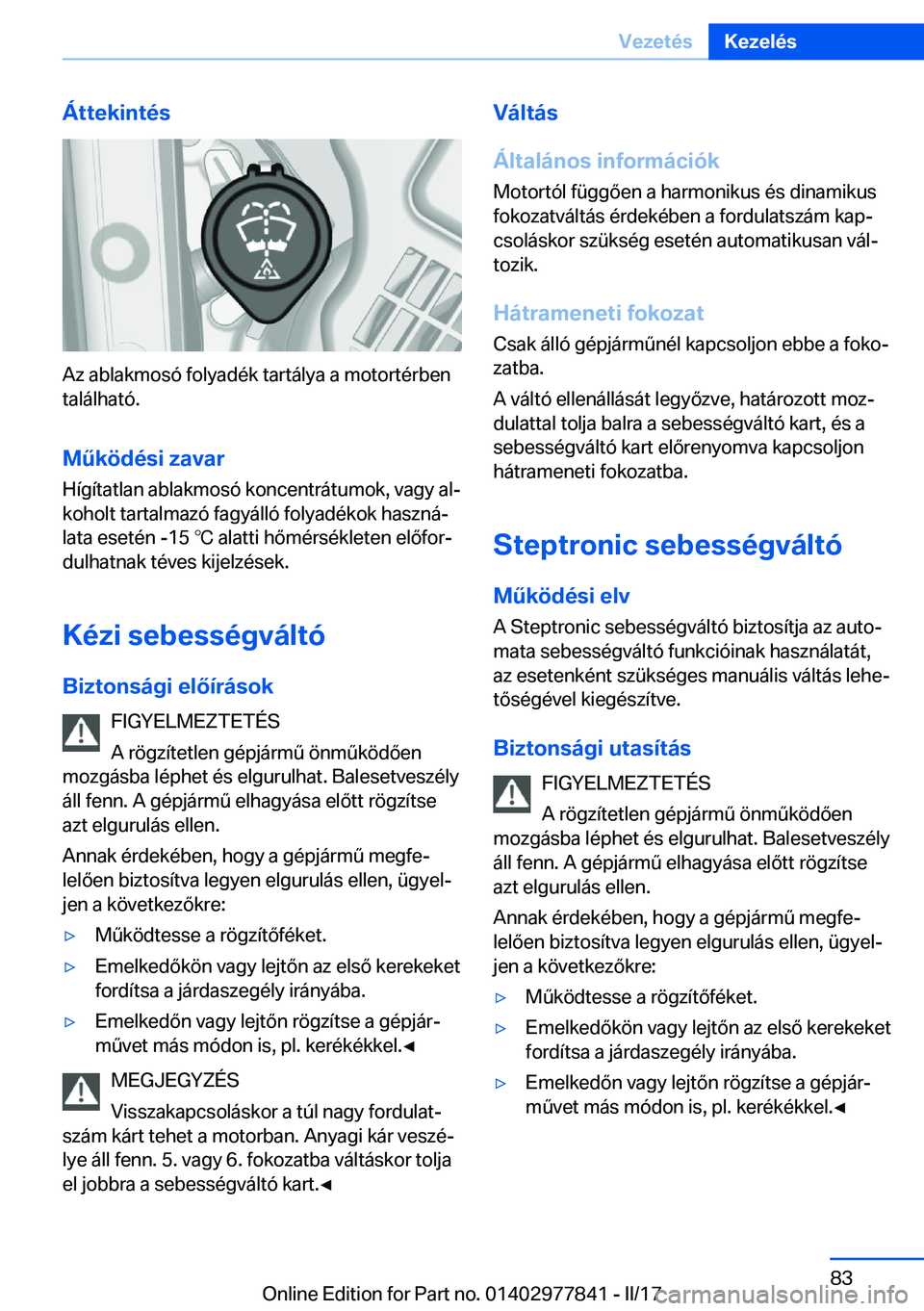 BMW X3 2017  Kezelési útmutató (in Hungarian) �