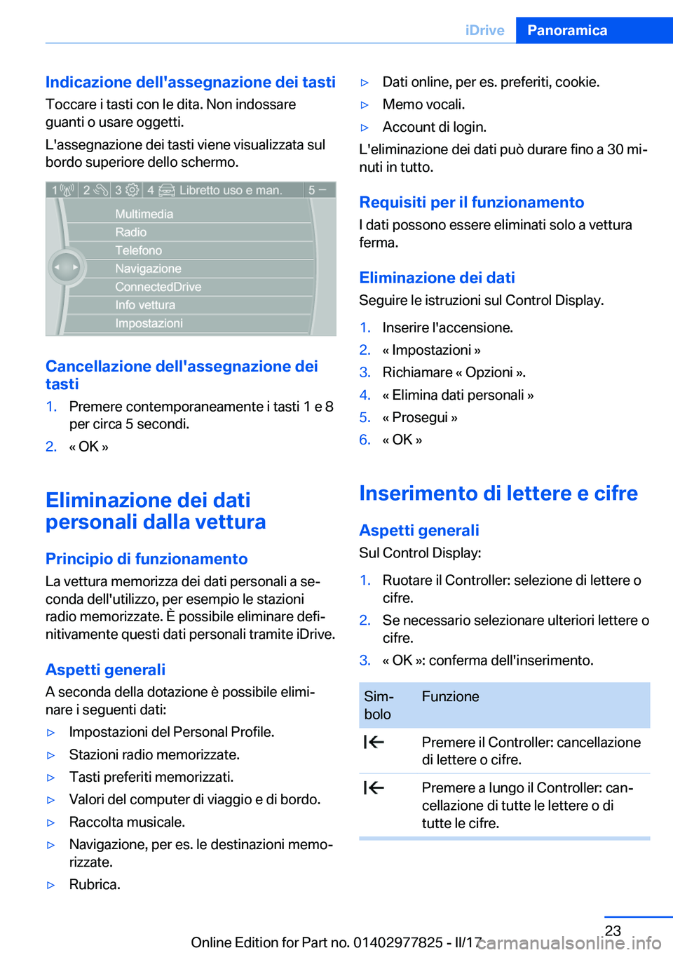 BMW X3 2017  Libretti Di Uso E manutenzione (in Italian) �I�n�d�i�c�a�z�i�o�n�e��d�e�l�l�'�a�s�s�e�g�n�a�z�i�o�n�e��d�e�i��t�a�s�t�i
�T�o�c�c�a�r�e� �i� �t�a�s�t�i� �c�o�n� �l�e� �d�i�t�a�.� �N�o�n� �i�n�d�o�s�s�a�r�e �g�u�a�n�t�i� �o� �u�s�a�r�e� �o