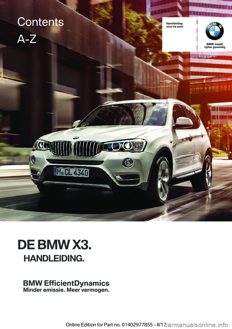 BMW X3 2017  Instructieboekjes (in Dutch) 