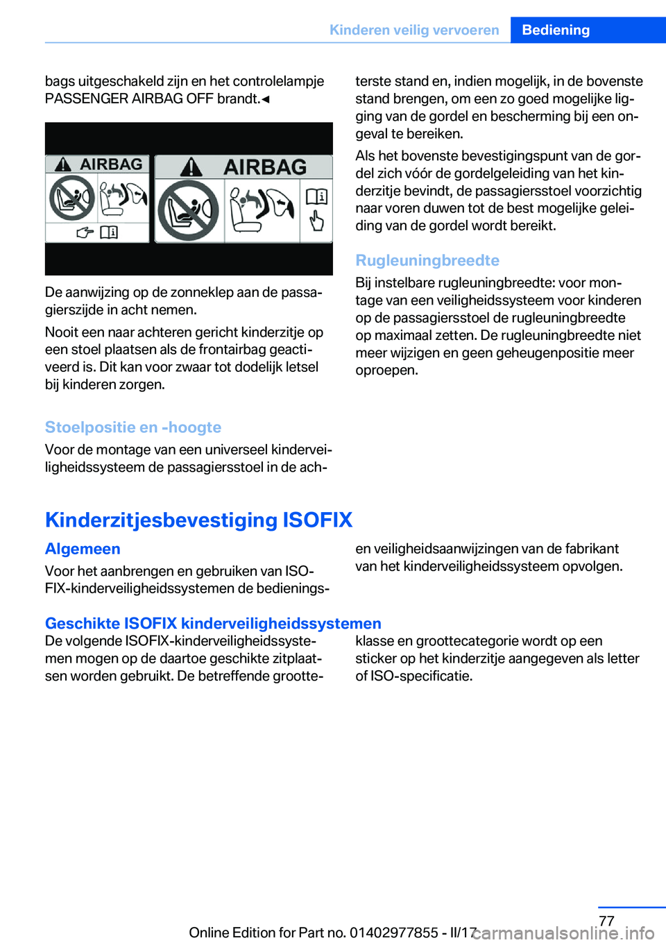 BMW X3 2017  Instructieboekjes (in Dutch) �b�a�g�s� �u�i�t�g�e�s�c�h�a�k�e�l�d� �z�i�j�n� �e�n� �h�e�t� �c�o�n�t�r�o�l�e�l�a�m�p�j�e�P�A�S�S�E�N�G�E�R� �A�I�R�B�A�G� �O�F�F� �b�r�a�n�d�t�.'
