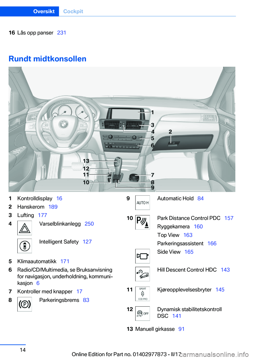 BMW X3 2017  InstruksjonsbØker (in Norwegian) �1�6�L�å�s� �o�p�p� �p�a�n�s�e�r\_�2�3�1
�R�u�n�d�t��m�i�d�t�k�o�n�s�o�l�l�e�n
�1�K�o�n�t�r�o�l�l�d�i�s�p�l�a�y\_�1�6�2�H�a�n�s�k�e�r�o�m\_�1�8�9�3�L�u�f�t�i�n�g\_�1�7�7�4�V�a�r�s�e�l�b�l�i�
