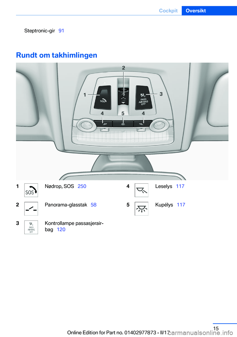 BMW X3 2017  InstruksjonsbØker (in Norwegian) �S�t�e�p�t�r�o�n�i�c�-�g�i�r\_�9�1
�R�u�n�d�t��o�m��t�a�k�h�i�m�l�i�n�g�e�n
�1�N�