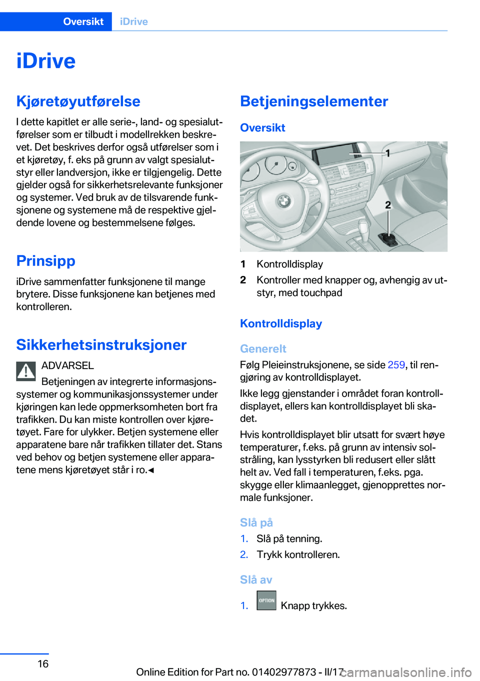 BMW X3 2017  InstruksjonsbØker (in Norwegian) �i�D�r�i�v�e�K�j�