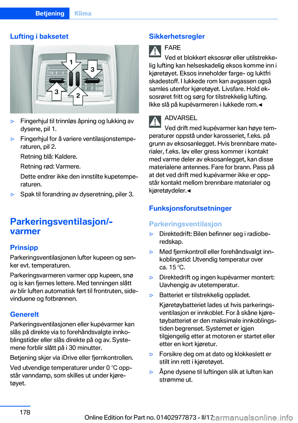 BMW X3 2017  InstruksjonsbØker (in Norwegian) �L�u�f�t�i�n�g��i��b�a�k�s�e�t�e�t'y�F�i�n�g�e�r�h�j�u�l� �t�i�l� �t�r�i�n�n�l�