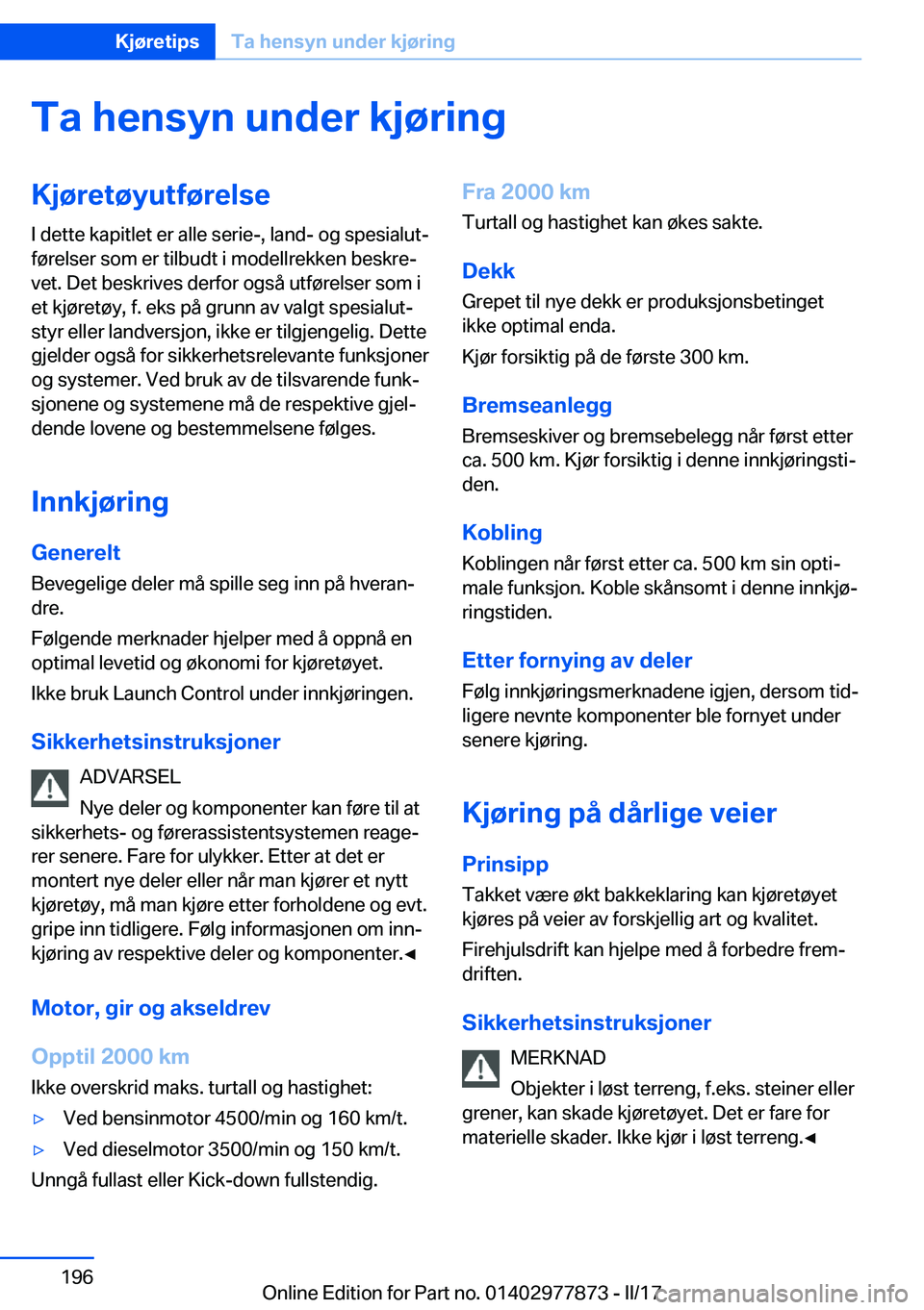 BMW X3 2017  InstruksjonsbØker (in Norwegian) �T�a��h�e�n�s�y�n��u�n�d�e�r��k�j�