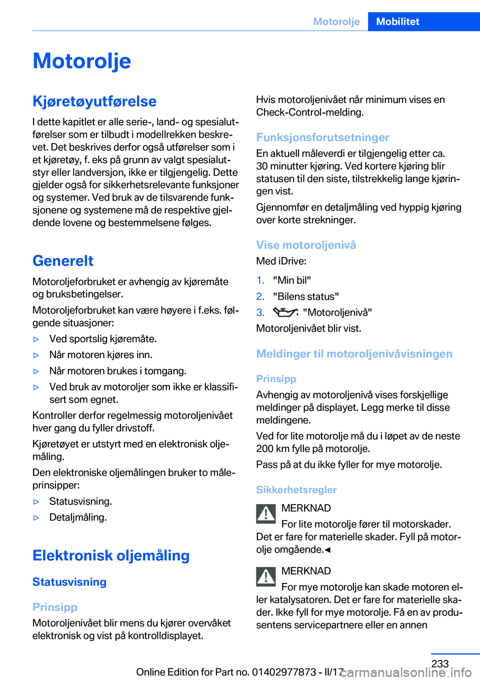 BMW X3 2017  InstruksjonsbØker (in Norwegian) �M�o�t�o�r�o�l�j�e�K�j�
