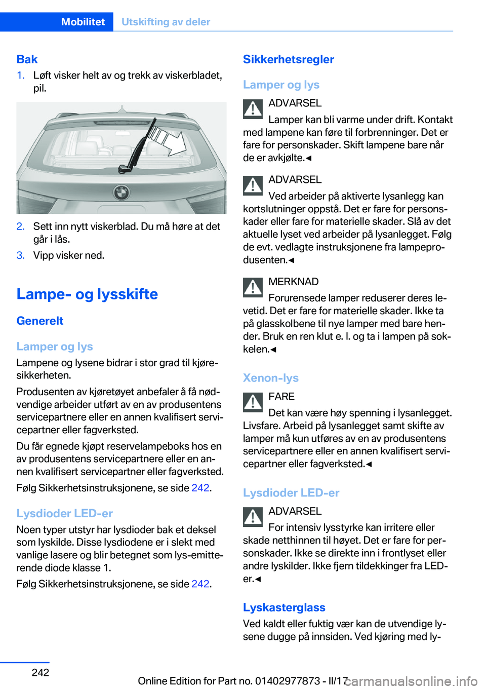 BMW X3 2017  InstruksjonsbØker (in Norwegian) �B�a�k�1�.�L�