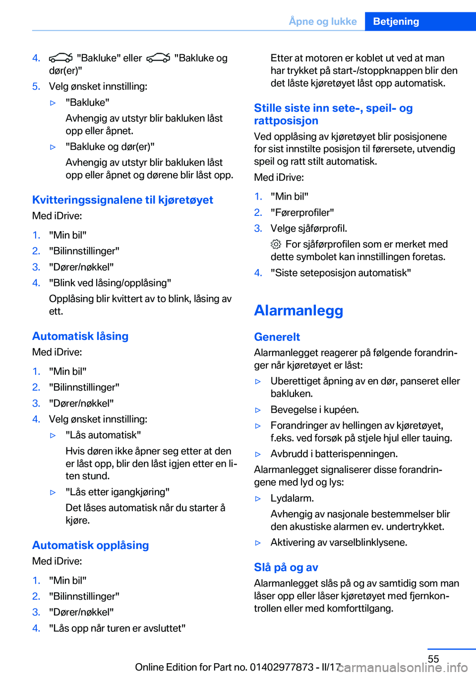 BMW X3 2017  InstruksjonsbØker (in Norwegian) �4�.� � �"�B�a�k�l�u�k�e�"� �e�l�l�e�r� � � � �"�B�a�k�l�u�k�e� �o�g
�d�