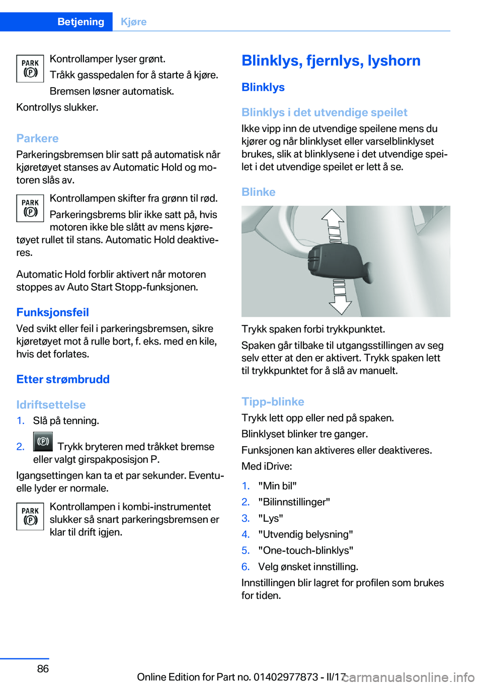 BMW X3 2017  InstruksjonsbØker (in Norwegian) �K�o�n�t�r�o�l�l�a�m�p�e�r� �l�y�s�e�r� �g�r�