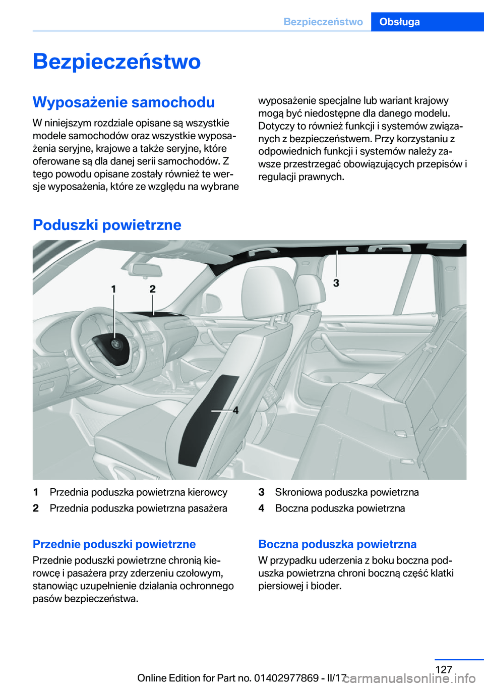 BMW X3 2017  Instrukcja obsługi (in Polish) �B�e�z�p�i�e�c�z�e�