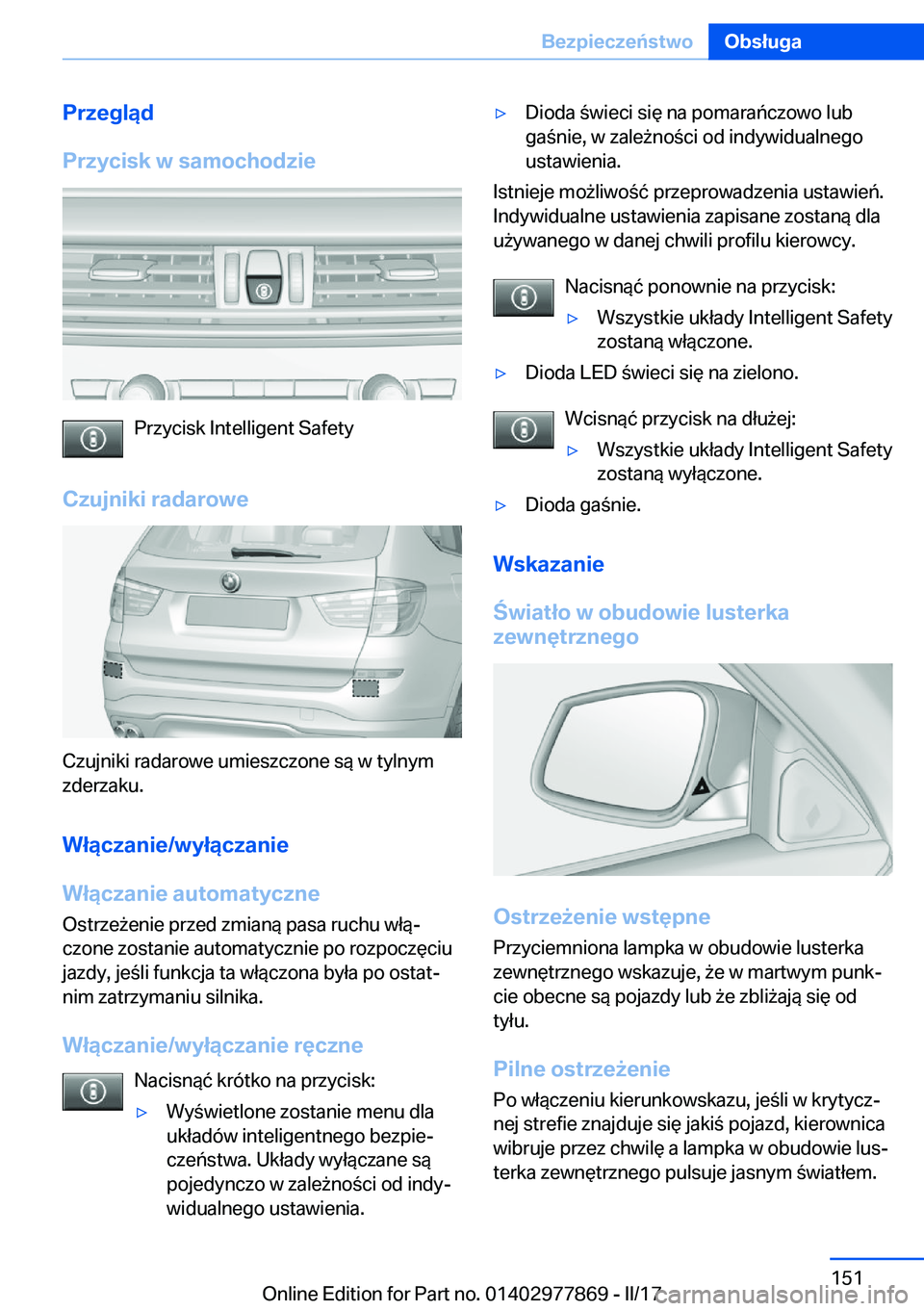 BMW X3 2017  Instrukcja obsługi (in Polish) �P�r�z�e�g�l�