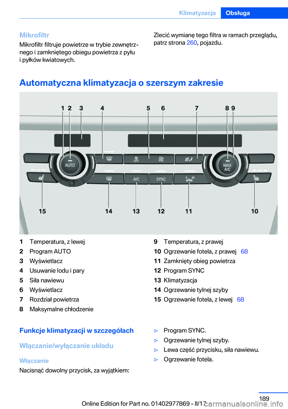 BMW X3 2017  Instrukcja obsługi (in Polish) �M�i�k�r�o�f�i�l�t�r
�M�i�k�r�o�f�i�l�t�r� �f�i�l�t�r�u�j�e� �p�o�w�i�e�t�r�z�e� �w� �t�r�y�b�i�e� �z�e�w�n�
