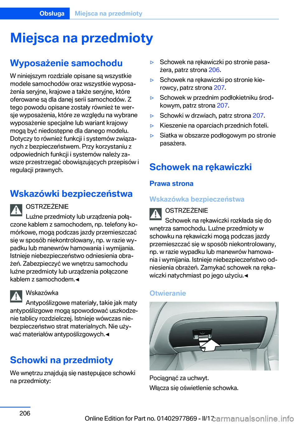 BMW X3 2017  Instrukcja obsługi (in Polish) �M�i�e�j�s�c�a��n�a��p�r�z�e�d�m�i�o�t�y�W�y�p�o�s�a9�e�n�i�e��s�a�m�o�c�h�o�d�u�W� �n�i�n�i�e�j�s�z�y�m� �r�o�z�d�z�i�a�l�e� �o�p�i�s�a�n�e� �s�