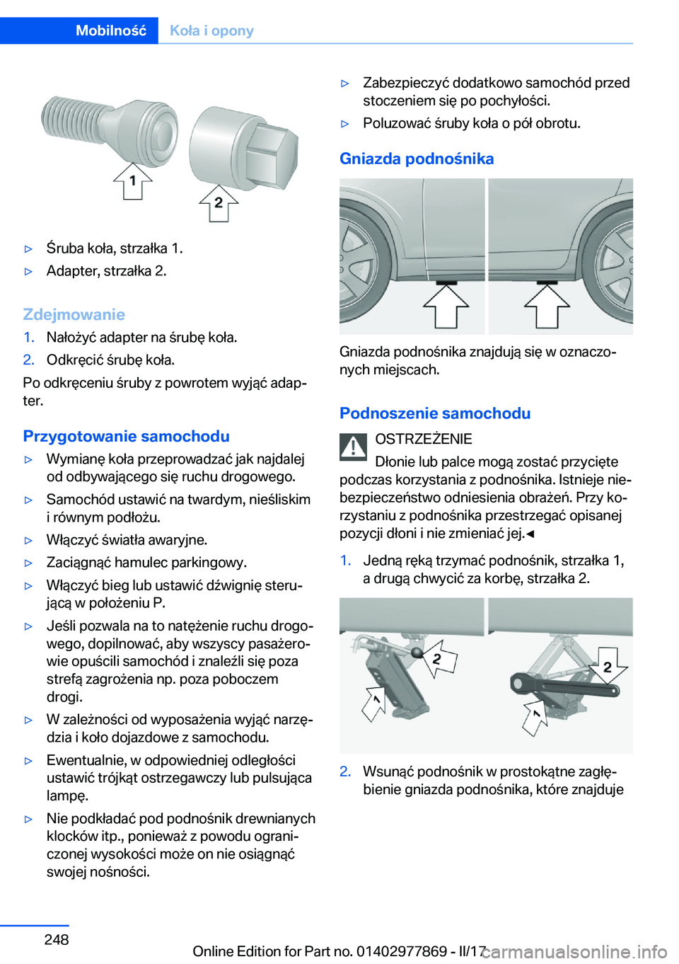 BMW X3 2017  Instrukcja obsługi (in Polish) 'y �r�u�b�a� �k�o�ł�a�,� �s�t�r�z�a�ł�k�a� �1�.'y�A�d�a�p�t�e�r�,� �s�t�r�z�a�ł�k�a� �2�.
�Z�d�e�j�m�o�w�a�n�i�e
�1�.�N�a�ł�o 9�y�