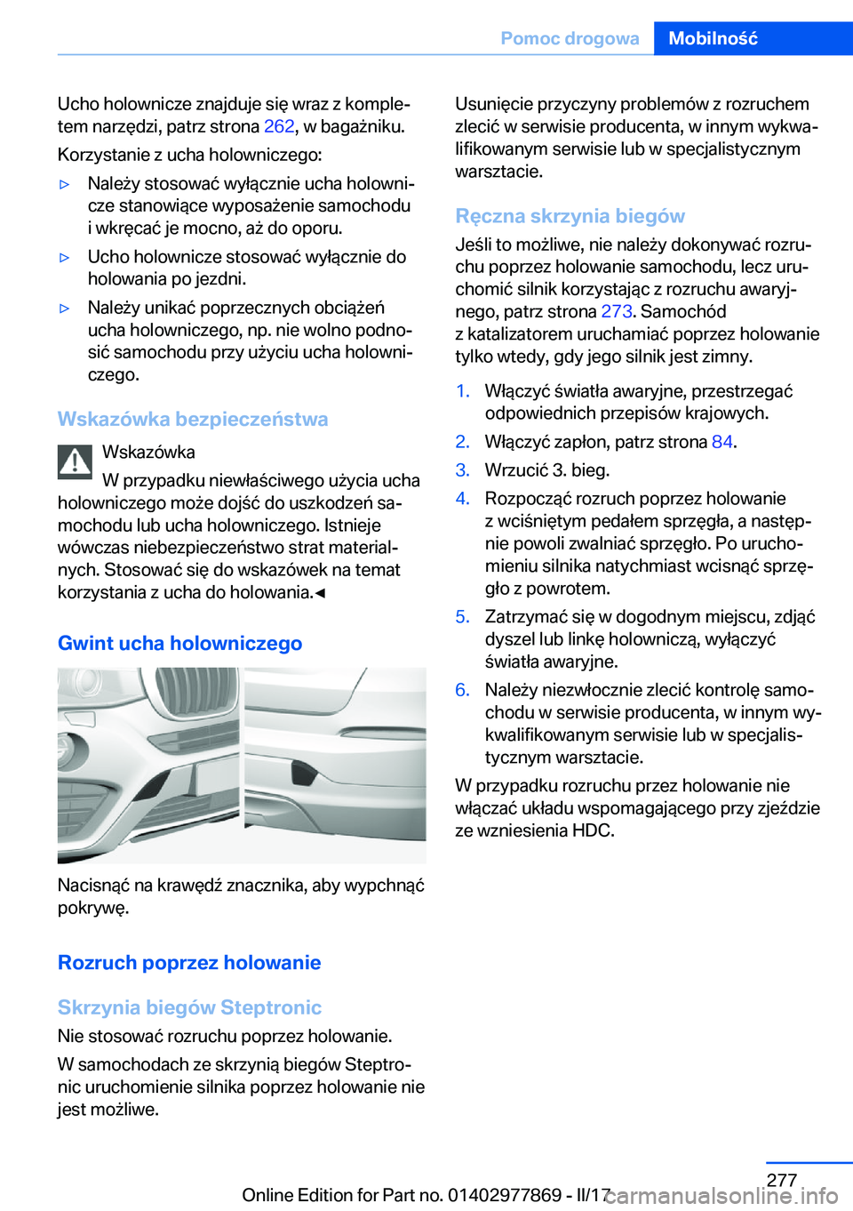 BMW X3 2017  Instrukcja obsługi (in Polish) �U�c�h�o� �h�o�l�o�w�n�i�c�z�e� �z�n�a�j�d�u�j�e� �s�i�