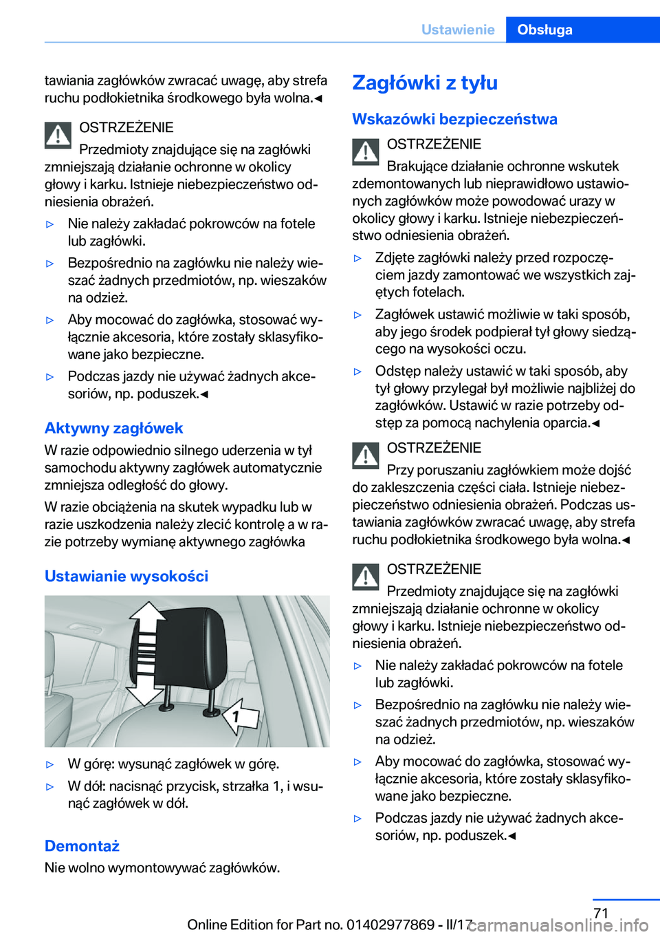 BMW X3 2017  Instrukcja obsługi (in Polish) �t�a�w�i�a�n�i�a� �z�a�g�ł�