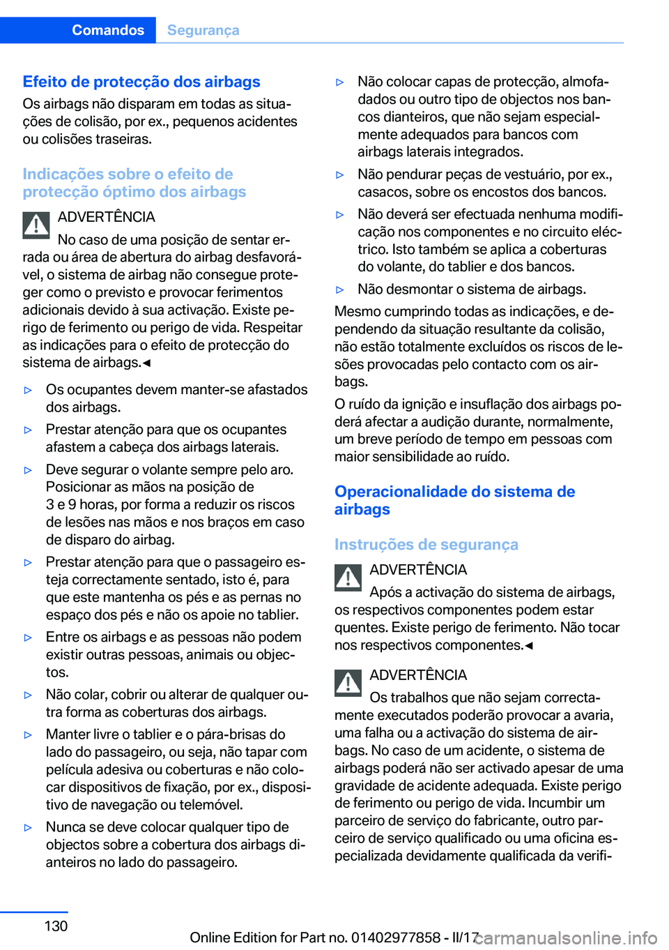BMW X3 2017  Manual do condutor (in Portuguese) �E�f�e�i�t�o��d�e��p�r�o�t�e�c�