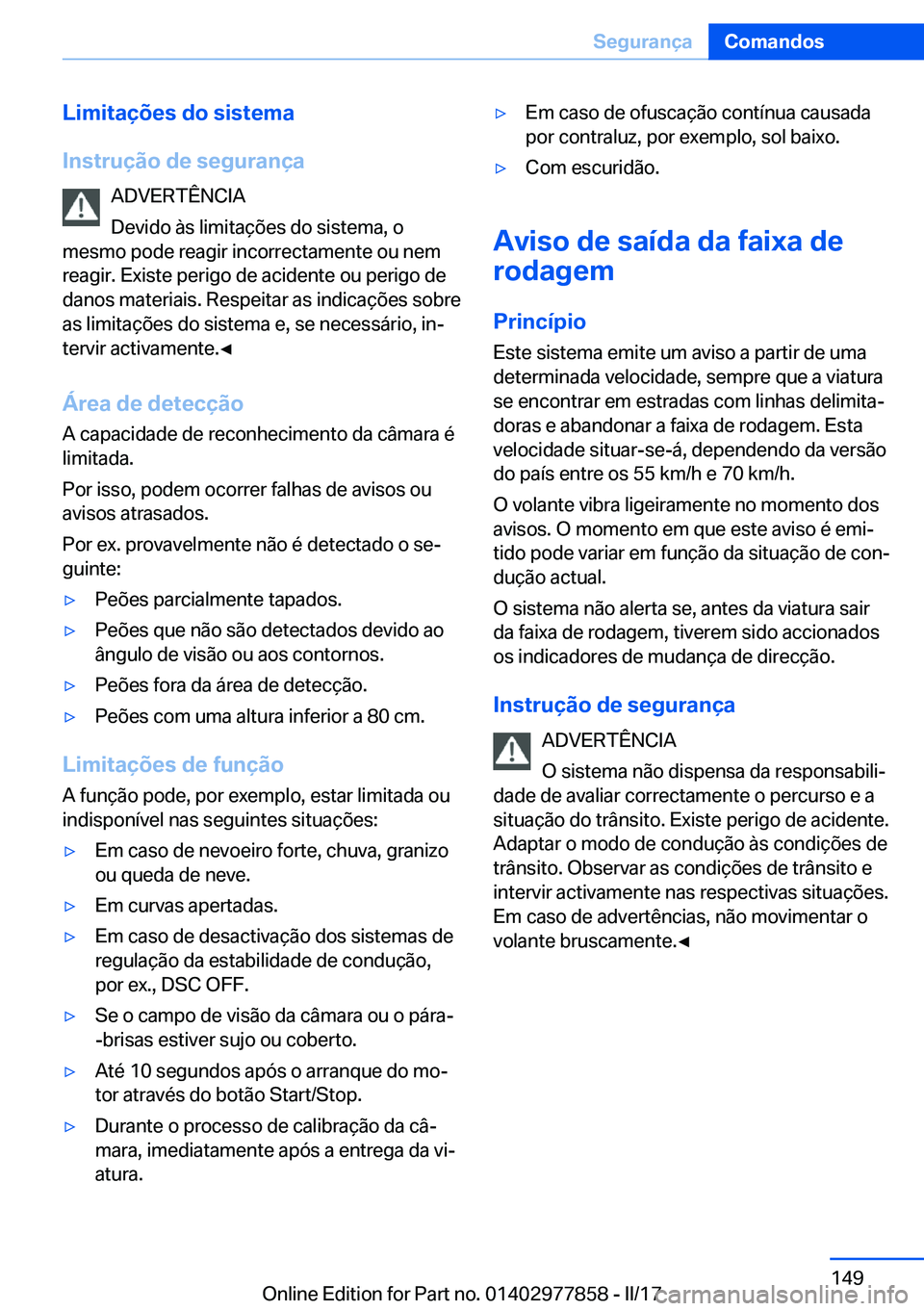 BMW X3 2017  Manual do condutor (in Portuguese) �L�i�m�i�t�a�