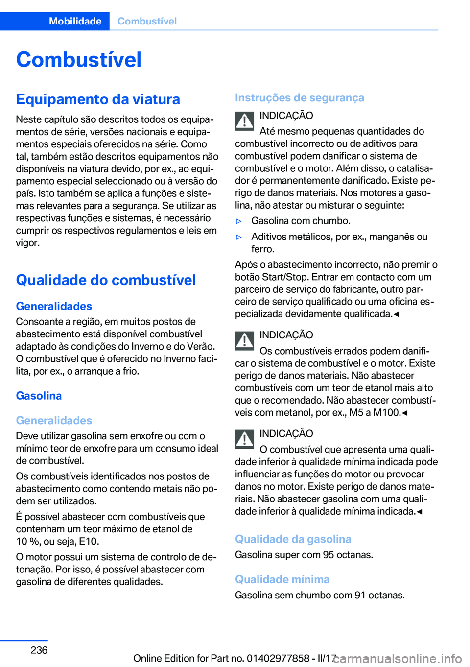 BMW X3 2017  Manual do condutor (in Portuguese) �C�o�m�b�u�s�t�