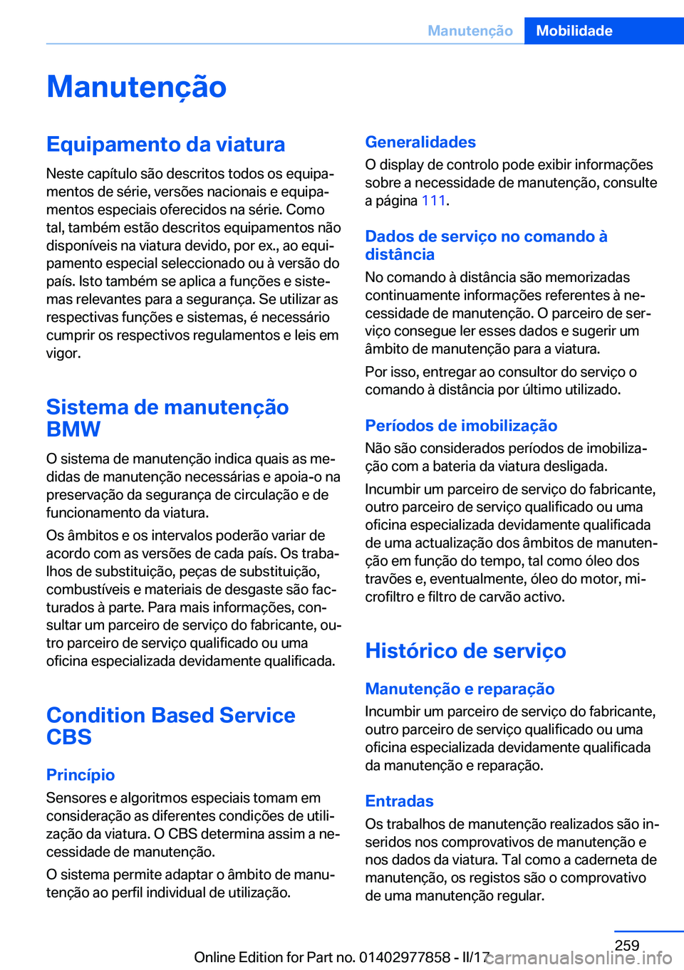 BMW X3 2017  Manual do condutor (in Portuguese) �M�a�n�u�t�e�n�