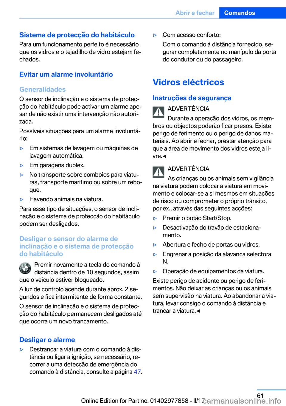 BMW X3 2017  Manual do condutor (in Portuguese) �S�i�s�t�e�m�a��d�e��p�r�o�t�e�c�