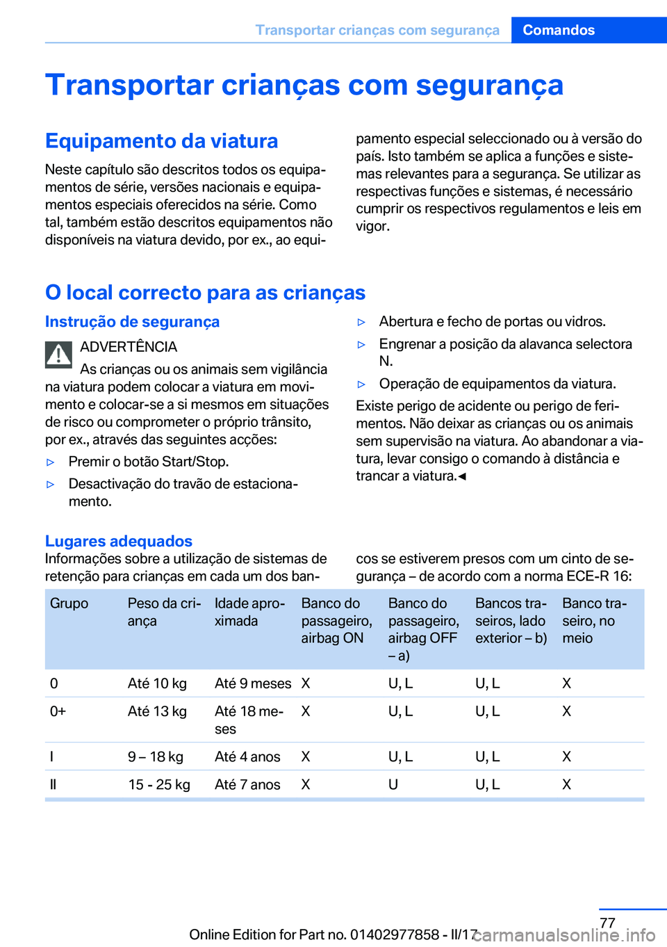 BMW X3 2017  Manual do condutor (in Portuguese) �T�r�a�n�s�p�o�r�t�a�r��c�r�i�a�n�