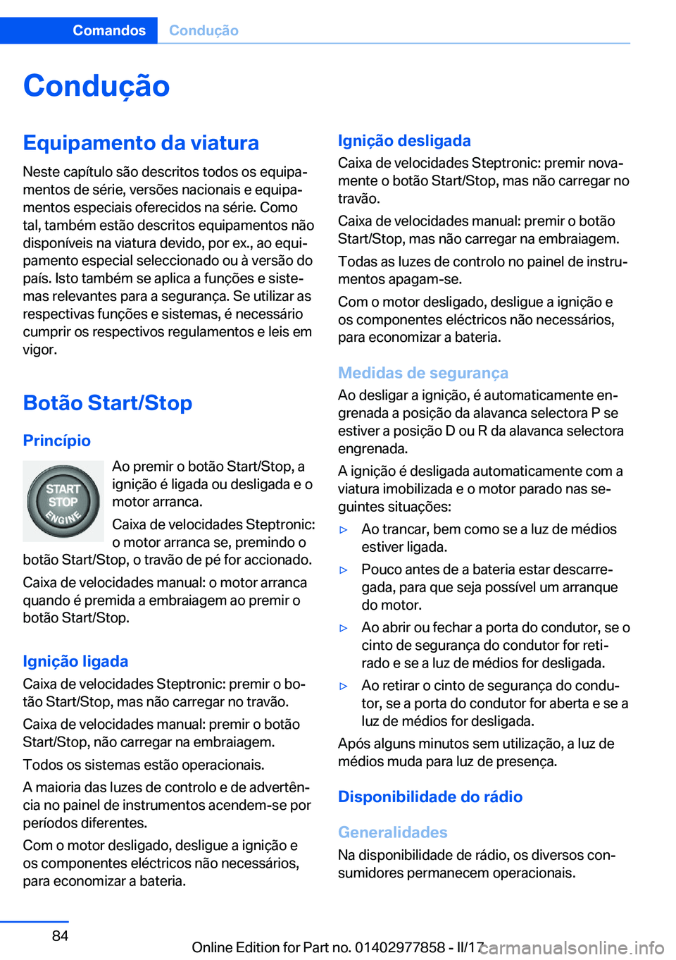 BMW X3 2017  Manual do condutor (in Portuguese) �C�o�n�d�u�
