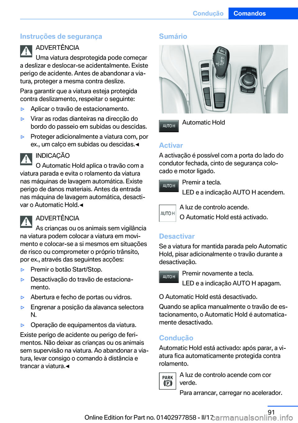 BMW X3 2017  Manual do condutor (in Portuguese) �I�n�s�t�r�u�