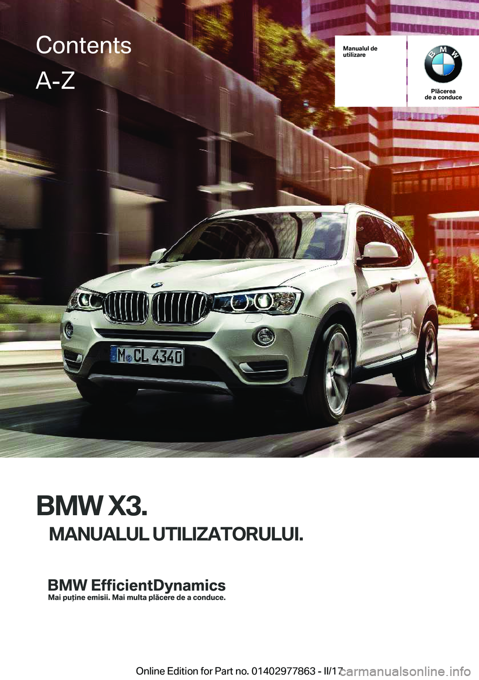 BMW X3 2017  Ghiduri De Utilizare (in Romanian) �M�a�n�u�a�l�u�l��d�e
�u�t�i�l�i�z�a�r�e
�P�l�