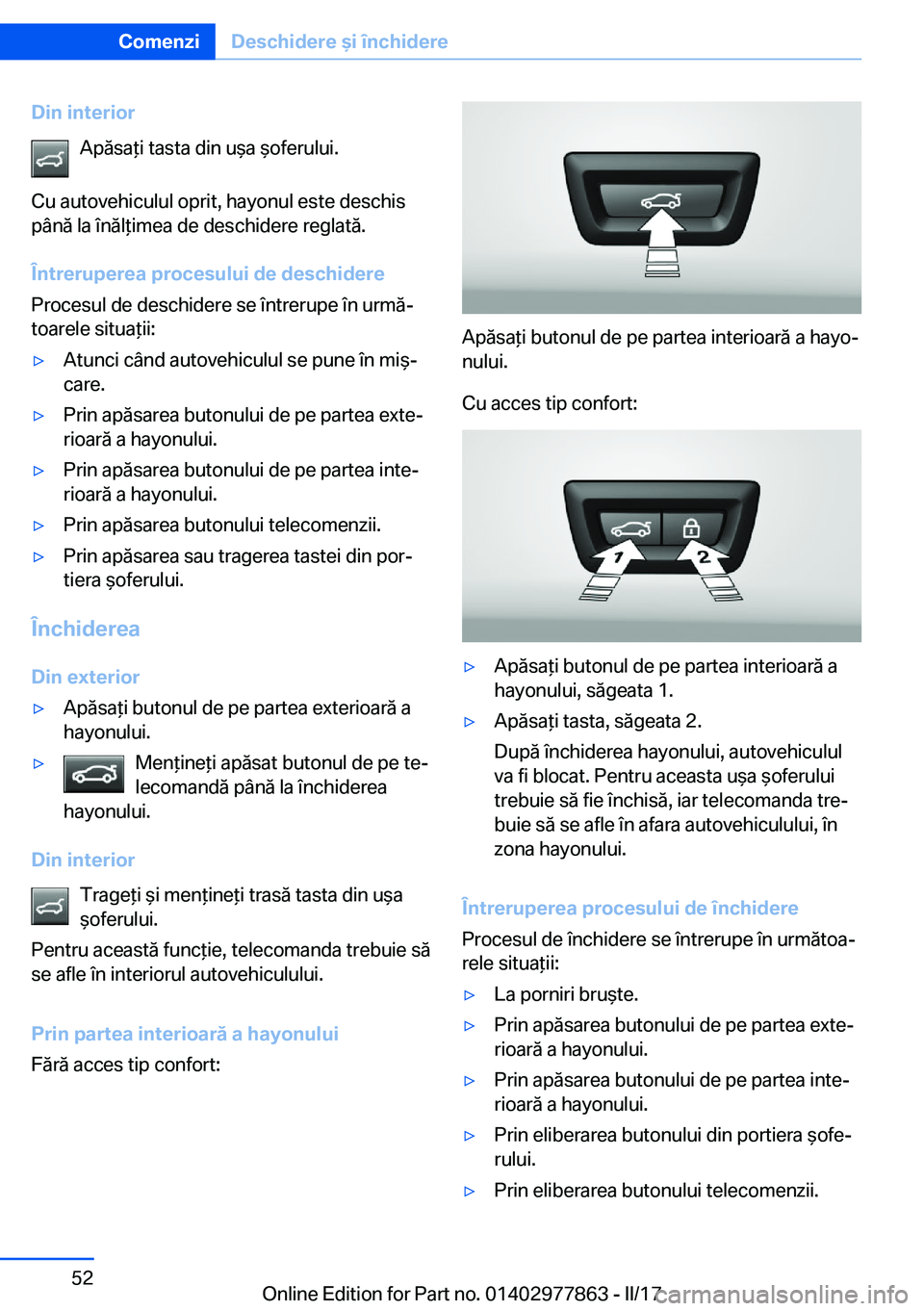 BMW X3 2017  Ghiduri De Utilizare (in Romanian) �D�i�n��i�n�t�e�r�i�o�r�A�p�