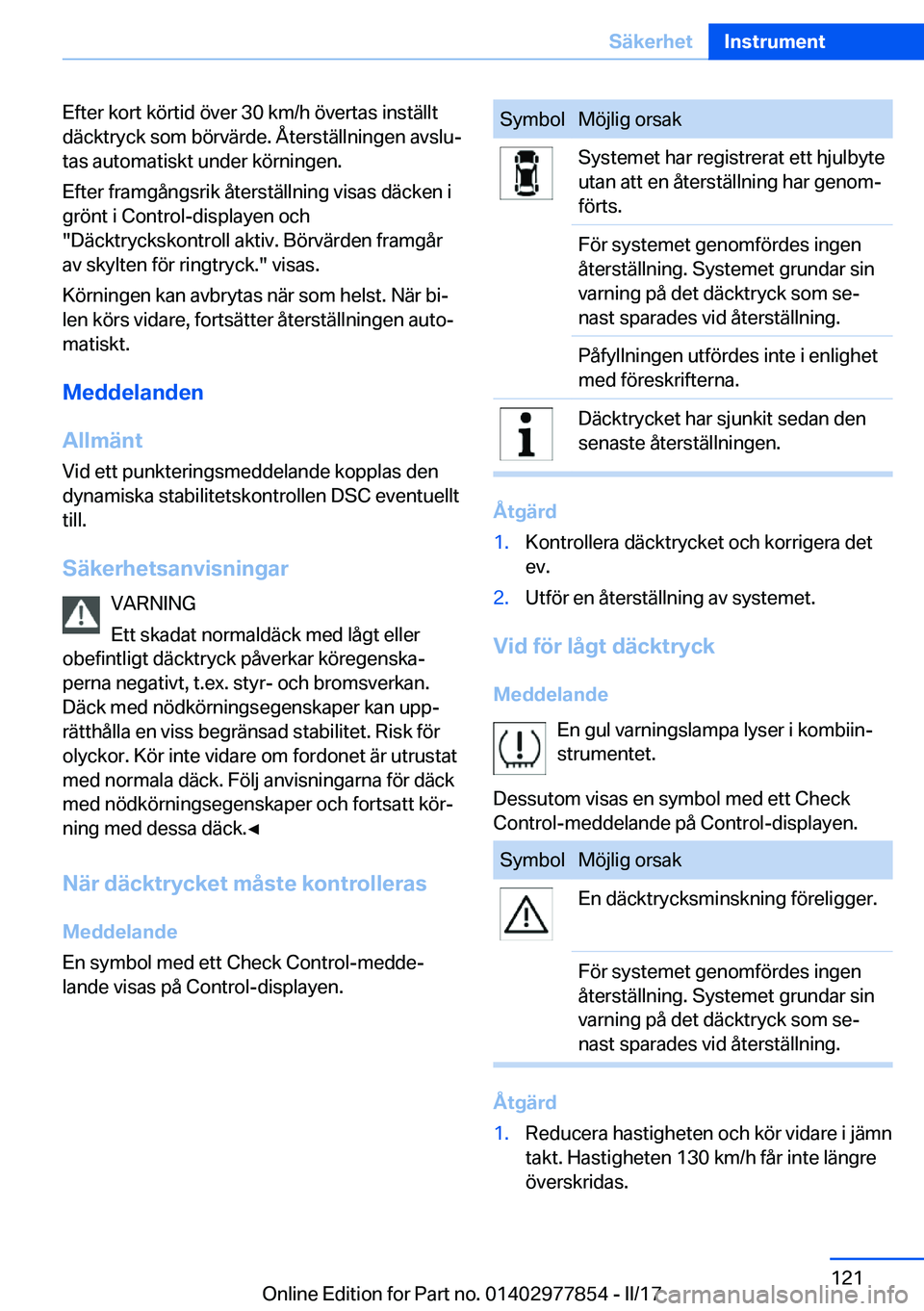 BMW X3 2017  InstruktionsbÖcker (in Swedish) �E�f�t�e�r� �k�o�r�t� �k�ö�r�t�i�d� �ö�v�e�r� �3�0� �k�m�/�h� �ö�v�e�r�t�a�s� �i�n�s�t�ä�l�l�t�d�ä�c�k�t�r�y�c�k� �s�o�m� �b�ö�r�v�ä�r�d�e�.� �Å�t�e�r�s�t�ä�l�l�n�i�n�g�e�n� �a�v�s�l�uj
�t�a