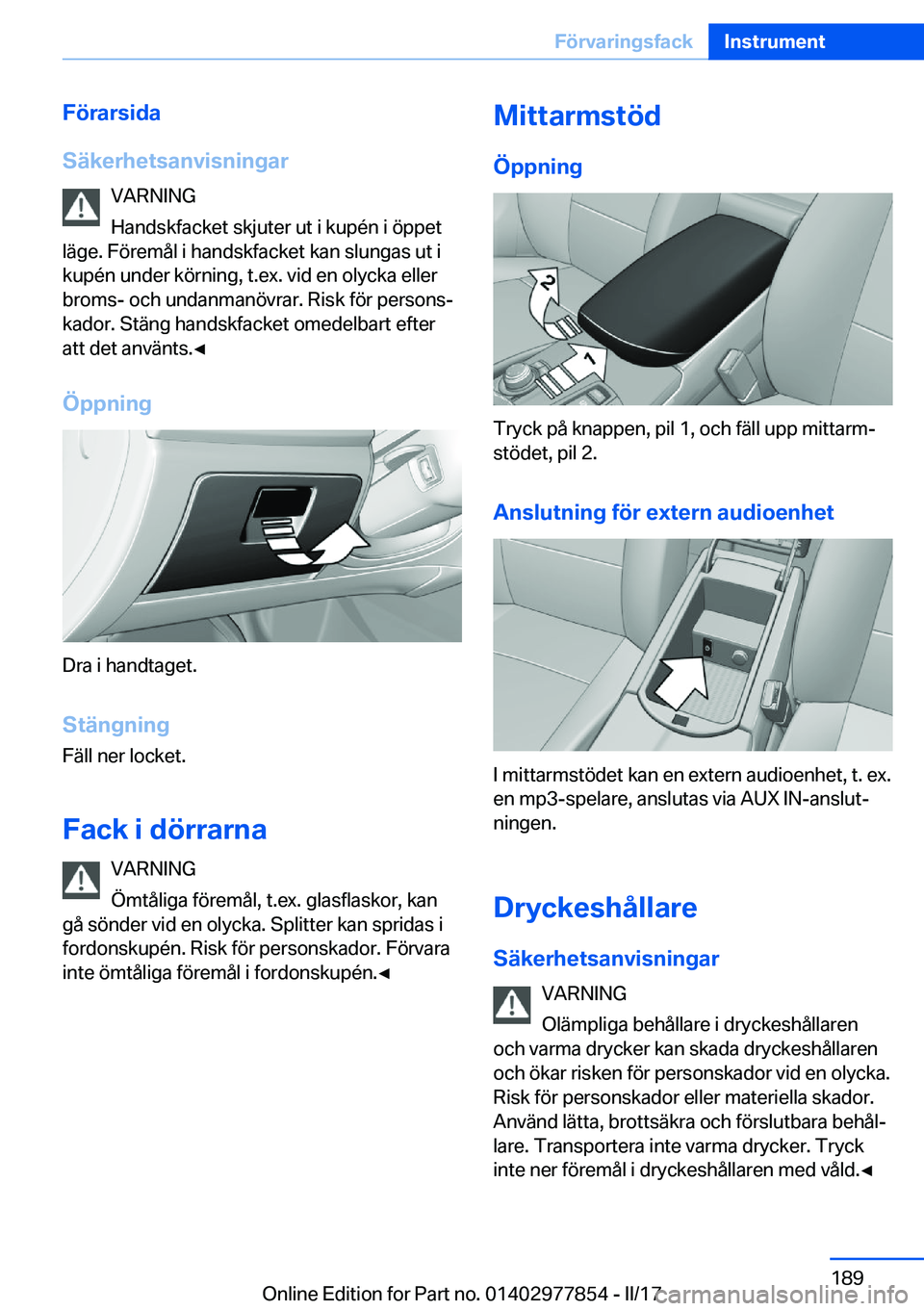 BMW X3 2017  InstruktionsbÖcker (in Swedish) �F�