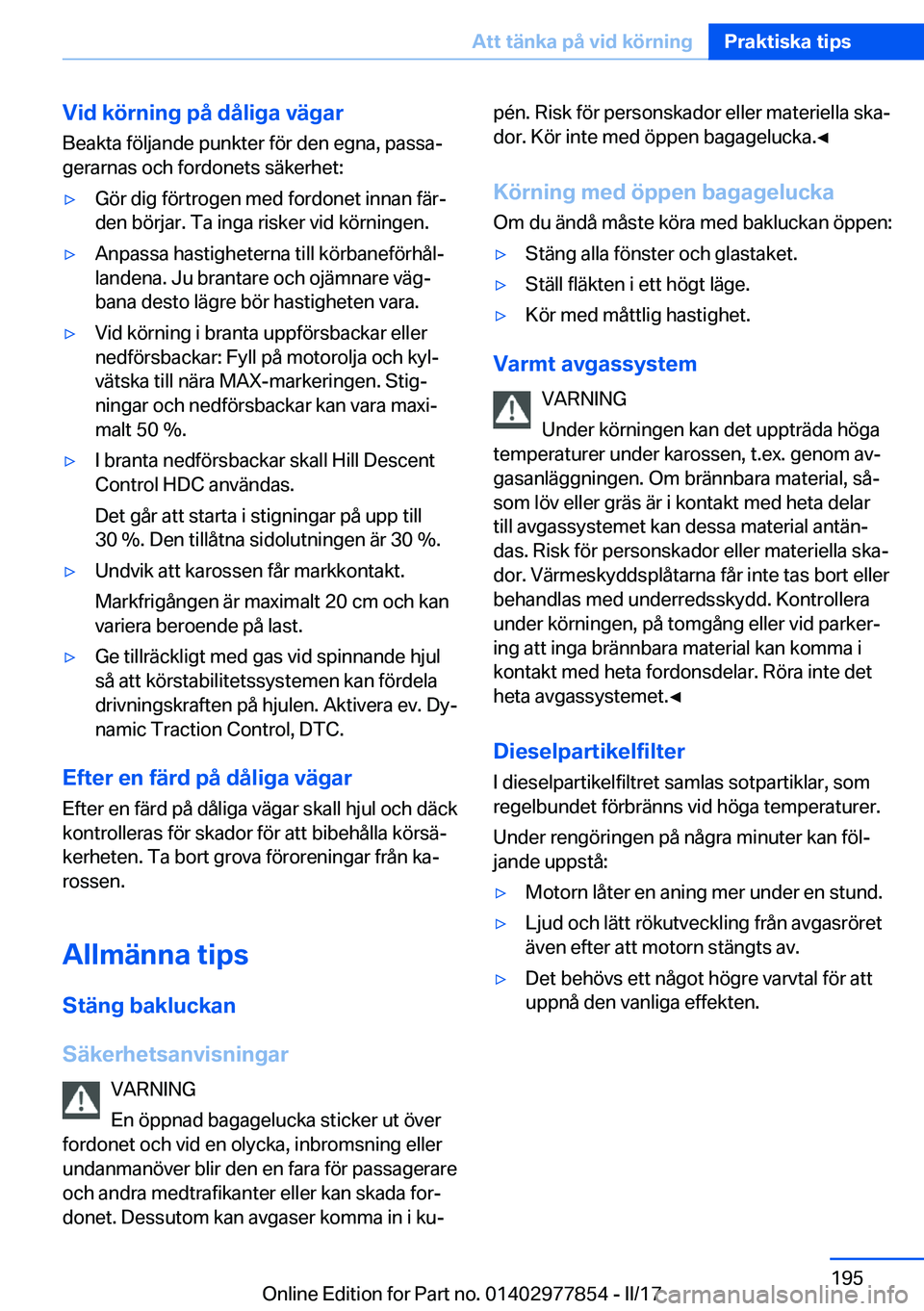 BMW X3 2017  InstruktionsbÖcker (in Swedish) �V�i�d��k�